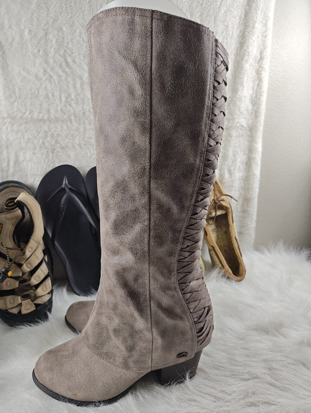 Fergalicious By Fergie Block Heel Knees high  Zip-side Suede Boots Women size 8M - Picture 4 of 11